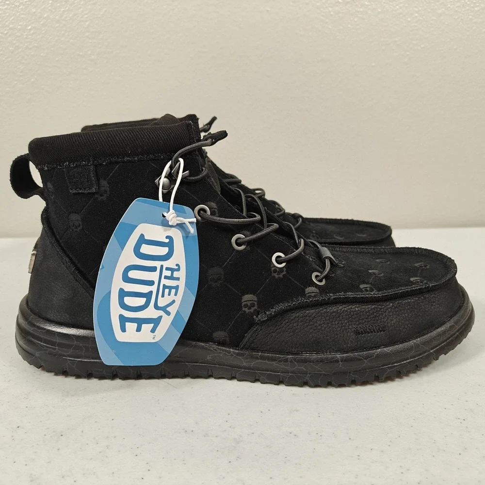 Hey Dude x Jelly Roll Bradley Suede Boots Men's Size 12 Black Skull Print